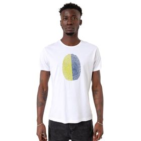 Tshirthane Parmak İzi Sarı Lacivert Beyaz Bisiklet Yaka Erkek T-shirt