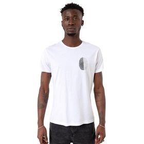 Tshirthane Parmak İzi Siyah Beyaz Beyaz Bisiklet Yaka Erkek T-shirt