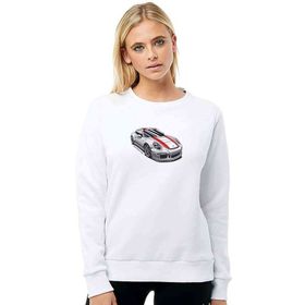 Tshirthane Porsche 911 R Baskılı Beyaz Kadın Sweatshirt