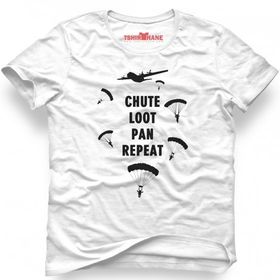 Tshirthane Pubg The Drop Chute Loot Pan Repeat Beyaz Erkek T-shirt
