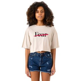 Tshirthane Rolling Quartz Fearless Bej Kadın Crop