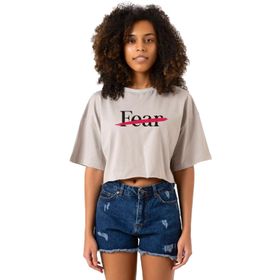 Tshirthane Rolling Quartz Fearless Taş Rengi Kadın Crop