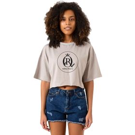 Tshirthane Rolling Quartz Logo Taş Rengi Kadın Crop