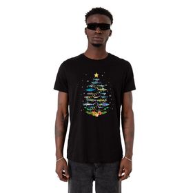 Tshirthane Shark Christmas Tree Siyah Erkek T-shirt