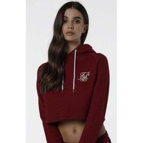 Tshirthane Siksilk Crop Bordo Kapşonlu Kadın Sweatshirt