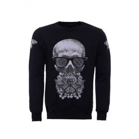 Tshirthane Siyah Bisiklet Yaka Baskılı Sweatshirt