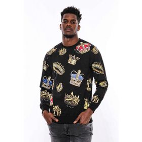 Tshirthane Siyah Bisiklet Yaka Taşlı ve Baskılı Sweatshirt