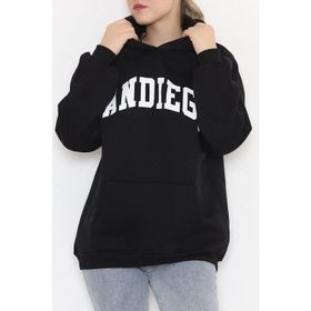 Tshirthane Siyah Kapşonlu Baskılı Sweatshirt
