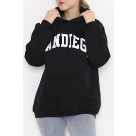 Tshirthane Siyah Kapşonlu Baskılı Sweatshirt