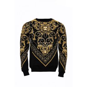 Tshirthane Siyah Taşlı Baskılı Bisiklet Yaka Sweatshirt