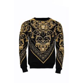 Tshirthane Siyah Taşlı Baskılı Bisiklet Yaka Sweatshirt