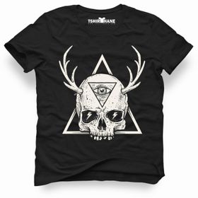 Tshirthane Skull Triangle Geyik Siyah Erkek Tshirt
