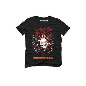 Tshirthane Slayer God Hates Us All Rock Metal Müzik Baskılı Dar Kesim Slim Fit Erkek T-shirt