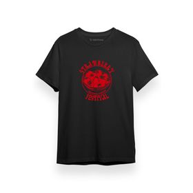 Tshirthane Strawberry Festival Siyah Kısa Kol Erkek T-shirt