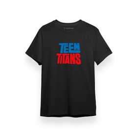 Tshirthane Teen Titans Mavi Kırmızı Yazı Siyah Kısa Kol Erkek T-shirt
