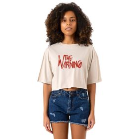 Tshirthane The Warning Logo Bej Kadın Crop