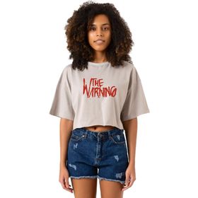 Tshirthane The Warning Logo Taş Rengi Kadın Crop