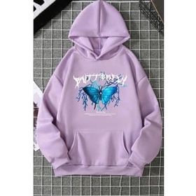 Tshirthane Unisex Blue Butterfly Baskılı Sweatshirt