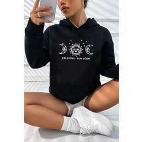 Tshirthane Unisex Celestial Sun Moon Baskılı Sweatshirt