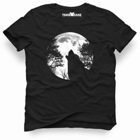 Tshirthane Wolf Moon Siyah Erkek Tshirt