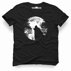 Tshirthane Wolf Moon Siyah Erkek Tshirt