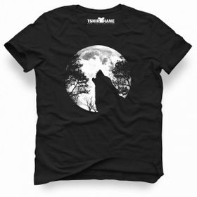 Tshirthane Wolf Moon Siyah Erkek Tshirt