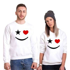 Tshirthane Yıldız Kalp Gülücük 2'li Sevgili Sweatshirt