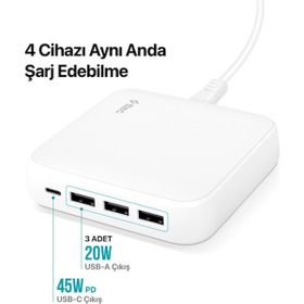 Ttec SmartCharger Quattro GAN 65 W USB-C+3 USB-A PD Seyahat Hızlı Şarj Aleti