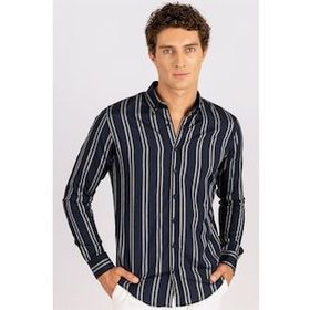 Tudors 1854931762 Slim Fit Uzun Kol Çizgili Yaka Düğmeli Erkek Gömlek