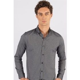 Tudors 1854931762 Slim Fit Uzun Kol Çizgili Yaka Düğmeli Erkek Gömlek