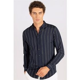 Tudors 1854931762 Slim Fit Uzun Kol Çizgili Yaka Düğmeli Erkek Gömlek