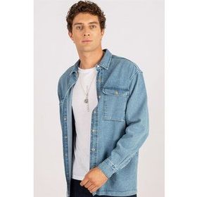 Tudors 1896311977 Oversıze Denim Çift Cep Kapaklı Çıtçıtlı Erkek Kot Gömlek