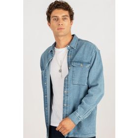 Tudors 1896311977 Oversıze Denim Çift Cep Kapaklı Çıtçıtlı Erkek Kot Gömlek