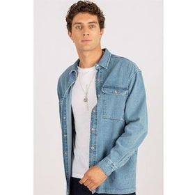 Tudors 1896311977 Oversıze Denim Çift Cep Kapaklı Çıtçıtlı Erkek Kot Gömlek