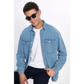 Tudors 1896311977 Oversıze Denim Çift Cep Kapaklı Çıtçıtlı Erkek Kot Gömlek