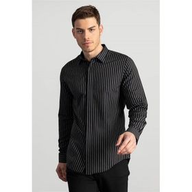Tudors 20628 Slim Fit Dar Kesim Çizgili Oxford Spor Gömlek