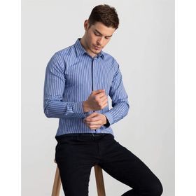 Tudors 2332 Slim Fit Dar Kesim Çizgili Oxford Spor Gömlek