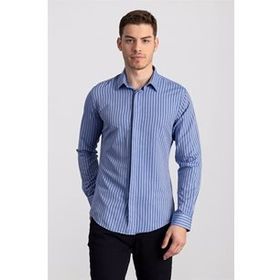 Tudors 2332 Slim Fit Dar Kesim Çizgili Oxford Spor Gömlek