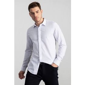 Tudors 2332 Slim Fit Dar Kesim Çizgili Oxford Spor Gömlek