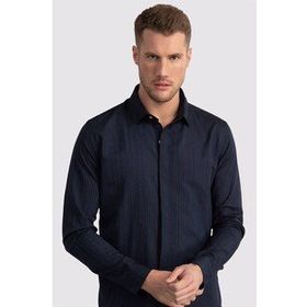 Tudors 2332 Slim Fit Dar Kesim Çizgili Oxford Spor Gömlek