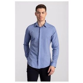 Tudors 2332 Slim Fit Dar Kesim Çizgili Oxford Spor Gömlek