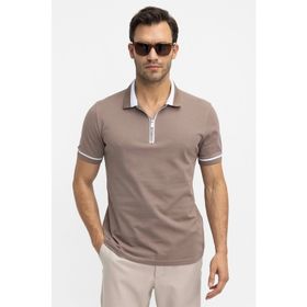 Tudors 27083 Kahve Erkek Polo Yaka Slim Fit Pamuk Fermuarlı Pike T-Shirt