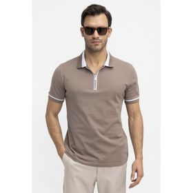 Tudors 27083 Kahve Erkek Polo Yaka Slim Fit Pamuk Fermuarlı Pike T-Shirt