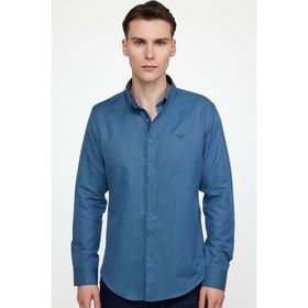 Tudors 27329 Slim Fit Pamuklu Kolay Ütü Düz Erkek Petrol Gömlek