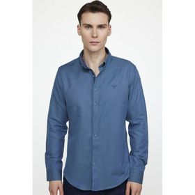 Tudors 27329 Slim Fit Pamuklu Kolay Ütü Düz Erkek Petrol Gömlek