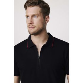 Tudors 27685 Erkek Polo Yaka Slim Fit Pamuk Fermuarlı Pike Siyah T-Shirt