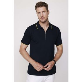 Tudors 27686 Erkek Polo Yaka Slim Fit Pamuk Fermuarlı Pike Lacivert T-Shirt