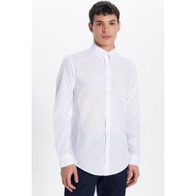 Tudors 28231 Slim Fit Arkadan Pensli Önden Kulplu Düz Trend Beyaz Erkek Gömlek