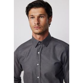 Tudors 28345 Modern Slim Fit Pamuklu Kolay Ütü Armürlü Gri Erkek Gömlek