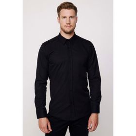 Tudors 28350 Modern Slim Fit Pamuklu Kolay Ütü Armürlü Siyah Erkek Gömlek